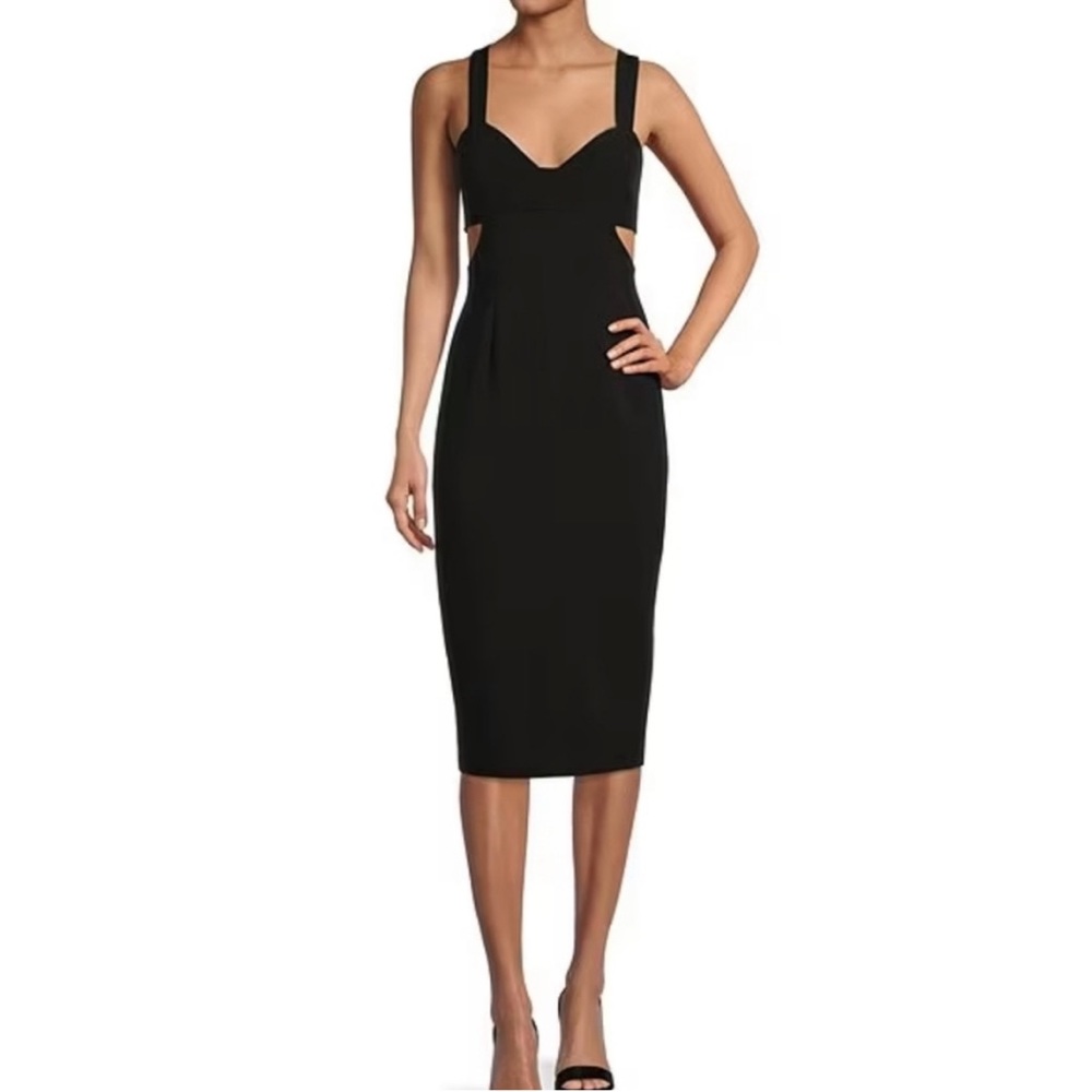 Gianni Bini Black Midi Dress With Back Zipper and Side Cut- Outs Size 4